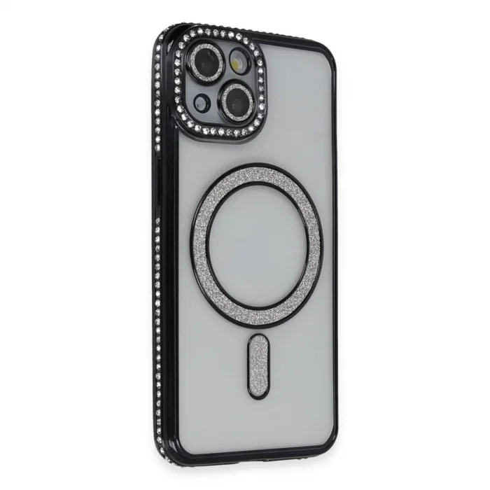 Apple İphone 13 Kılıf Joke Simli Magneticsafe Kılıf - Siyah