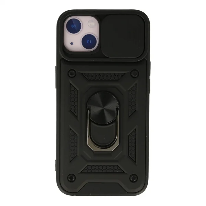 Apple İphone 13 Kılıf Pars Lens Yüzüklü Silikon - Siyah