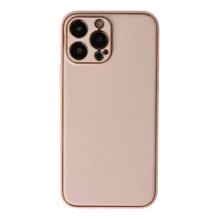 Apple İphone 13 Pro Max Kılıf Coco Deri Silikon Kapak - Pudra