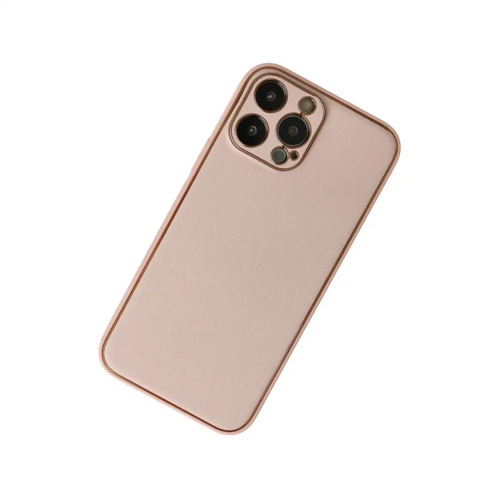 Apple İphone 13 Pro Max Kılıf Coco Deri Silikon Kapak - Pudra