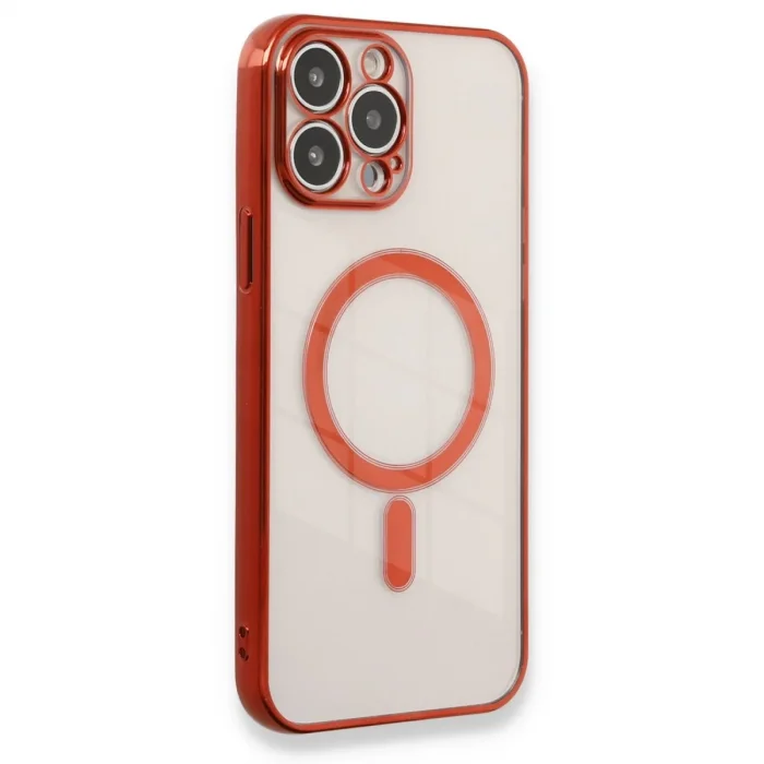 İphone 13 Pro Max Kılıf Magneticsafe Lazer Silikon - Kırmızı