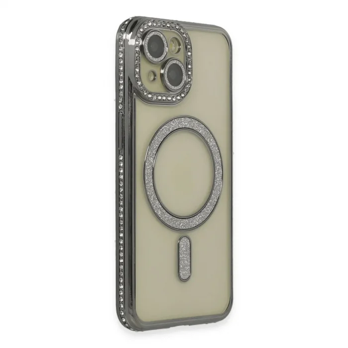 Apple İphone 14 Kılıf Joke Simli Magneticsafe Kılıf - Gri