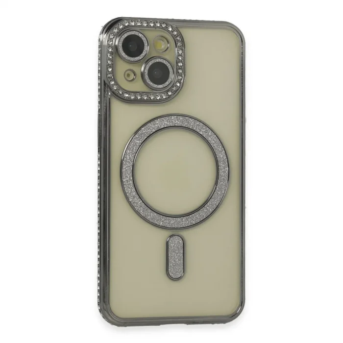 Apple İphone 14 Kılıf Joke Simli Magneticsafe Kılıf - Gri