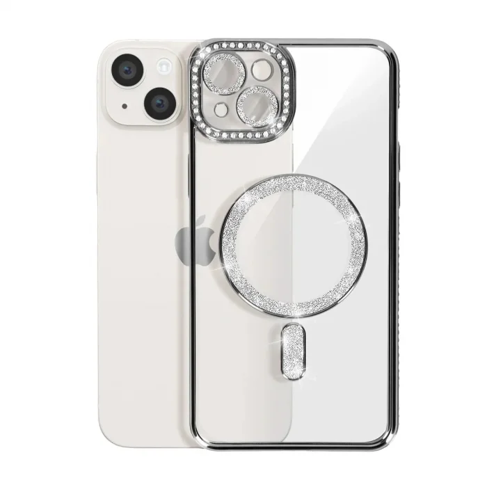 Apple İphone 14 Kılıf Joke Simli Magneticsafe Kılıf - Gümüş