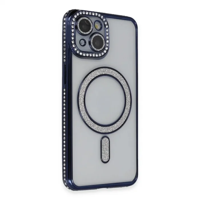 Apple İphone 14 Kılıf Joke Simli Magneticsafe Kılıf - Lacivert