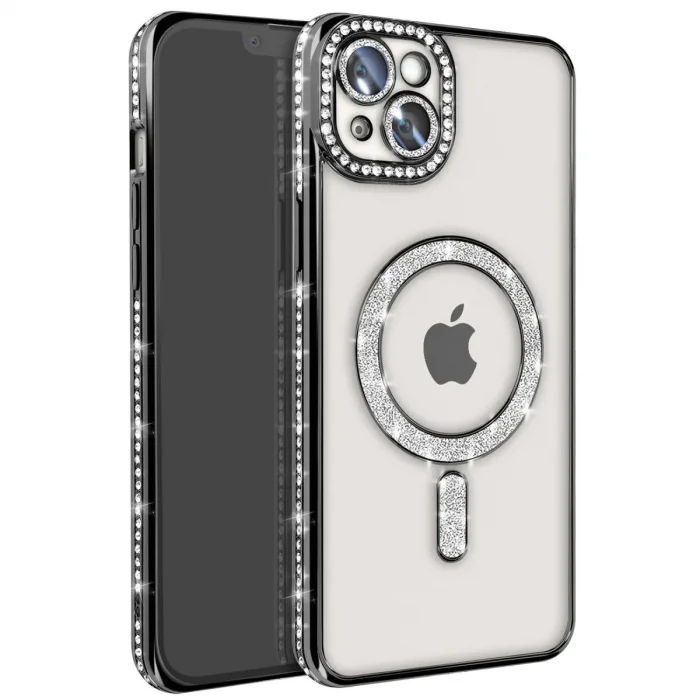 İphone 14 Kılıf Joke Simli Magneticsafe Kılıf - Siyah