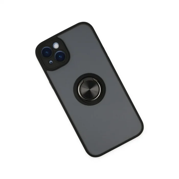 Apple İphone 14 Kılıf Montreal Yüzüklü Silikon Kapak - Siyah