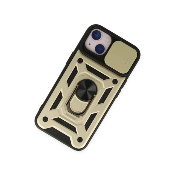 Apple İphone 14 Kılıf Pars Lens Yüzüklü Silikon - Gold