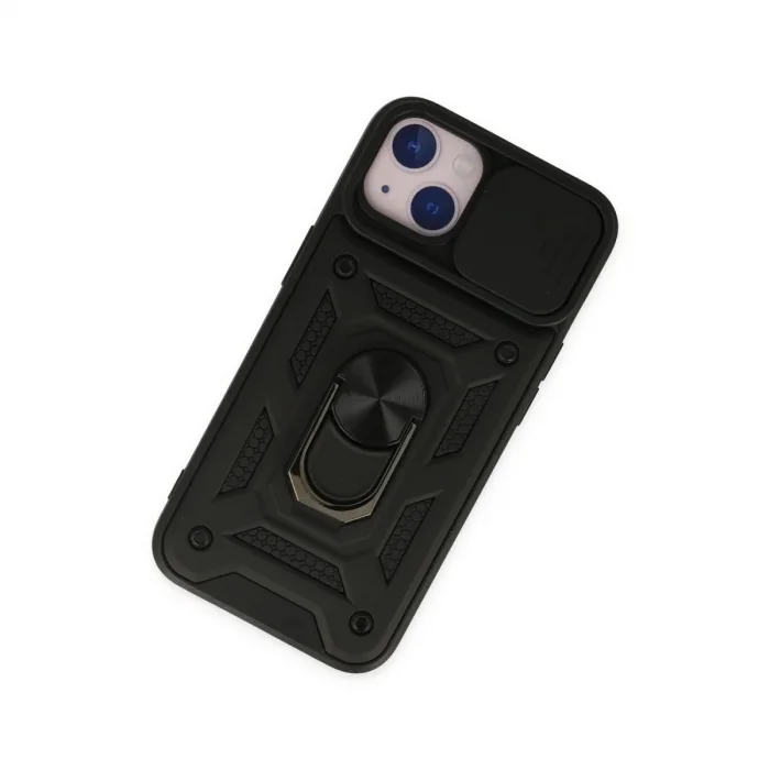 Apple İphone 14 Kılıf Pars Lens Yüzüklü Silikon - Siyah