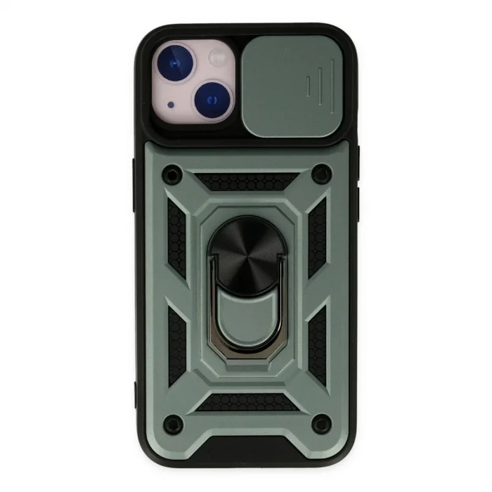 Apple İphone 14 Kılıf Pars Lens Yüzüklü Silikon - Yeşil