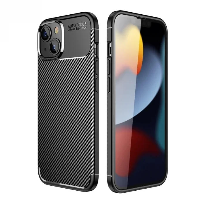 Apple İphone 14 Plus Kılıf Auto Focus Karbon Kapak - Siyah
