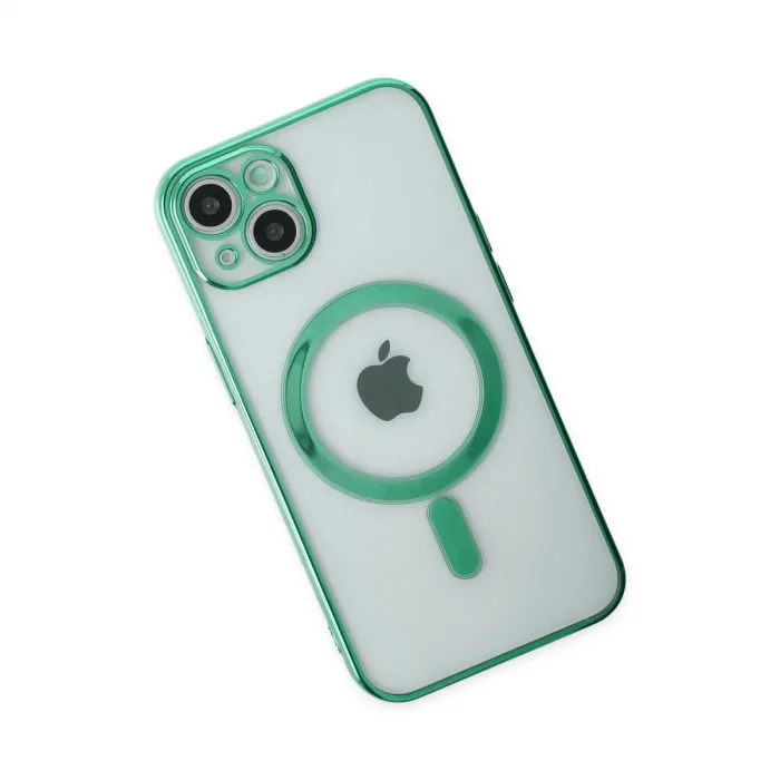 Apple İphone 14 Plus Kılıf Magneticsafe Lazer Silikon - Haki Yeşil