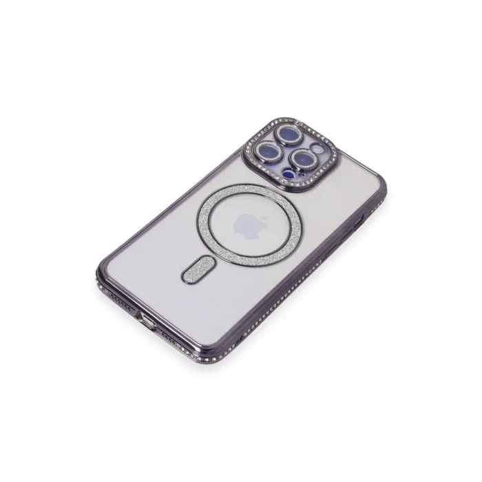 İphone 14 Pro Kılıf Joke Simli Magneticsafe Kılıf - Derin Mor