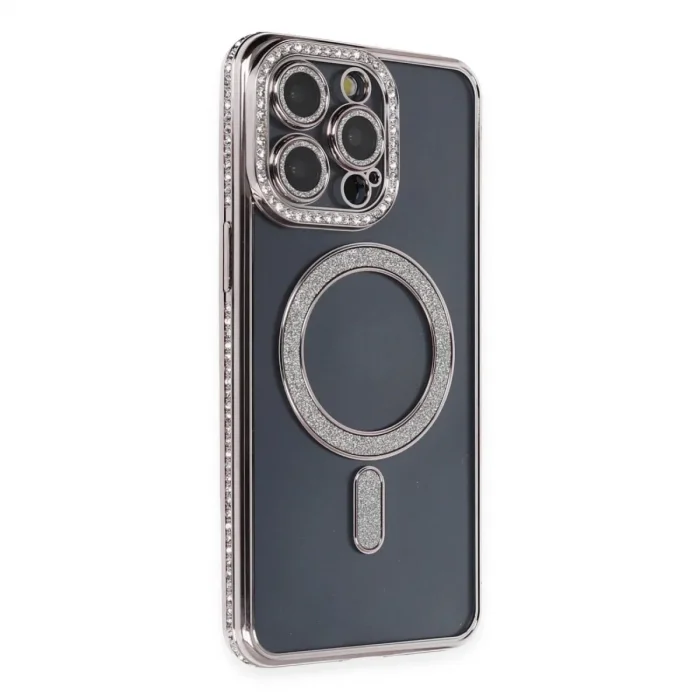Apple İphone 14 Pro Kılıf Joke Simli Magneticsafe Kılıf - Gri