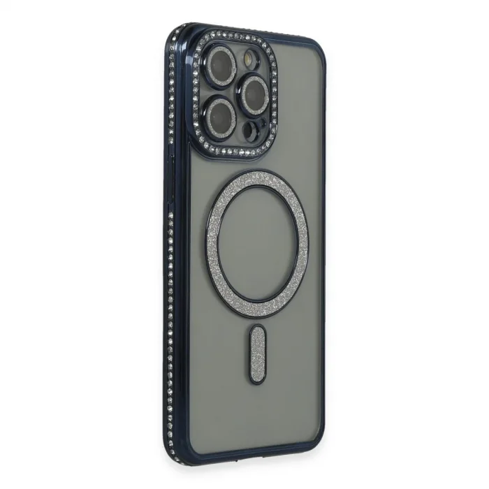 Apple İphone 14 Pro Kılıf Joke Simli Magneticsafe Kılıf - Lacivert