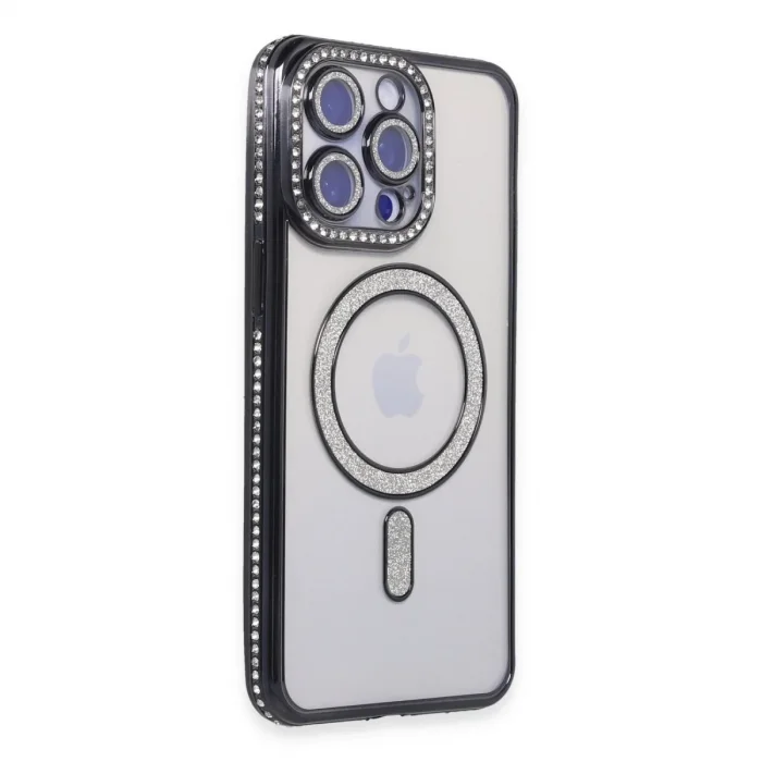 İphone 14 Pro Kılıf Joke Simli Magneticsafe Kılıf - Siyah