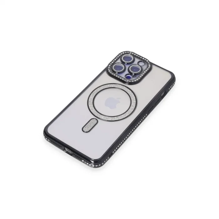 İphone 14 Pro Kılıf Joke Simli Magneticsafe Kılıf - Siyah