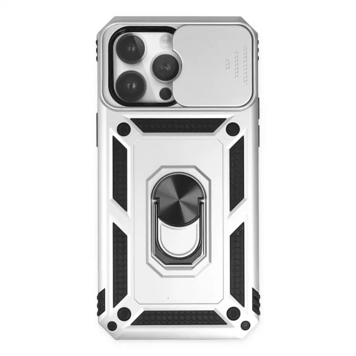 Apple İphone 14 Pro Kılıf Pars Lens Yüzüklü Silikon - Gümüş