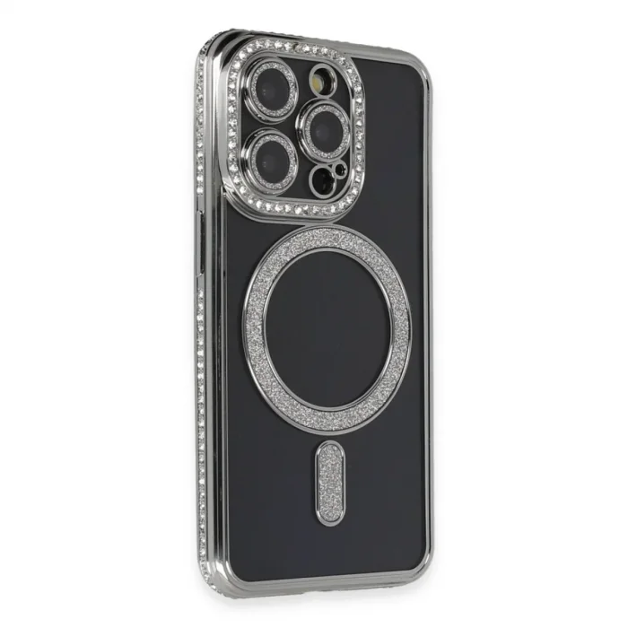 Apple İphone 14 Pro Max Kılıf Joke Simli Magneticsafe Kılıf - Gri