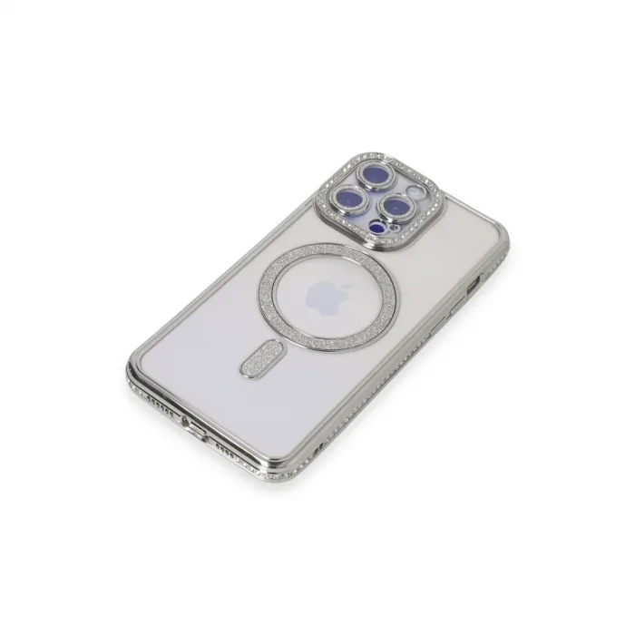 İphone 14 Pro Max Kılıf Joke Simli Magneticsafe Kılıf - Gümüş