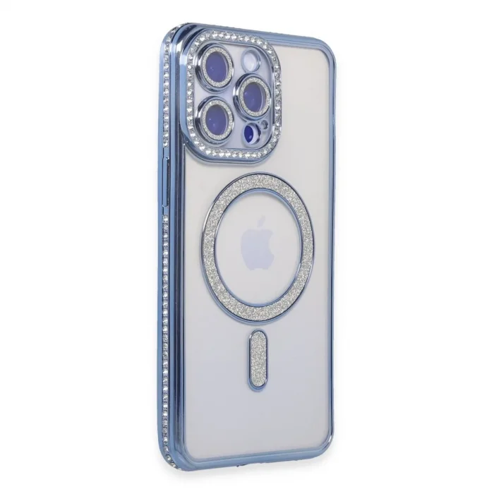 İphone 14 Pro Max Kılıf Joke Simli Magneticsafe Kılıf - Mavi