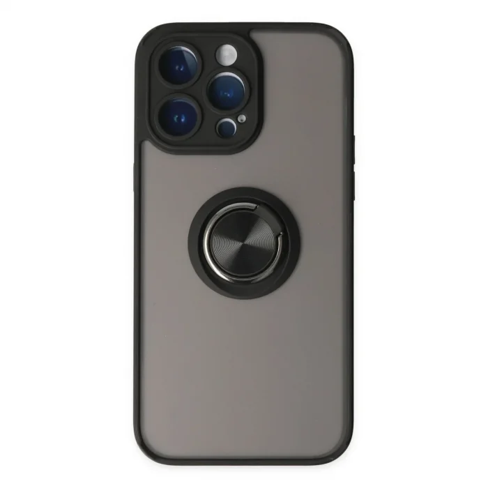 Apple İphone 14 Pro Max Kılıf Montreal Yüzüklü Silikon Kapak - Siyah