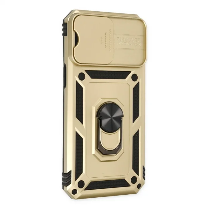 Apple İphone 14 Pro Max Kılıf Pars Lens Yüzüklü Silikon - Gold