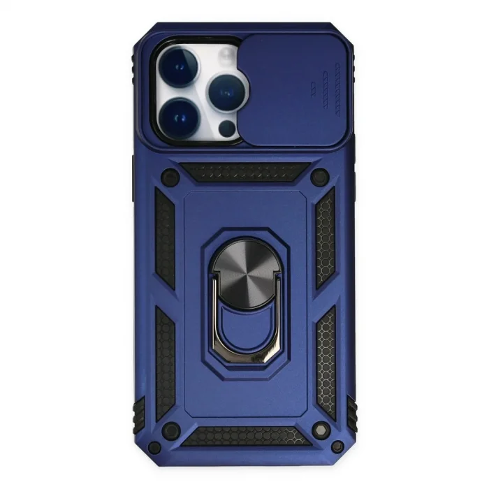 Apple İphone 14 Pro Max Kılıf Pars Lens Yüzüklü Silikon - Lacivert