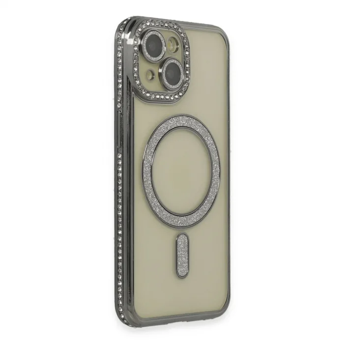 Apple İphone 15 Kılıf Joke Simli Magneticsafe Kılıf - Gri