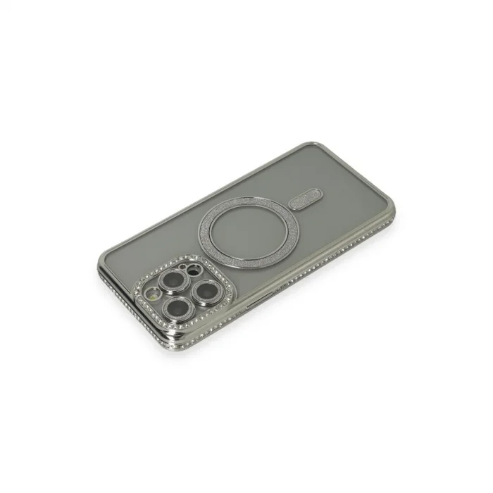 Apple İphone 15 Pro Kılıf Joke Simli Magneticsafe Kılıf - Gri