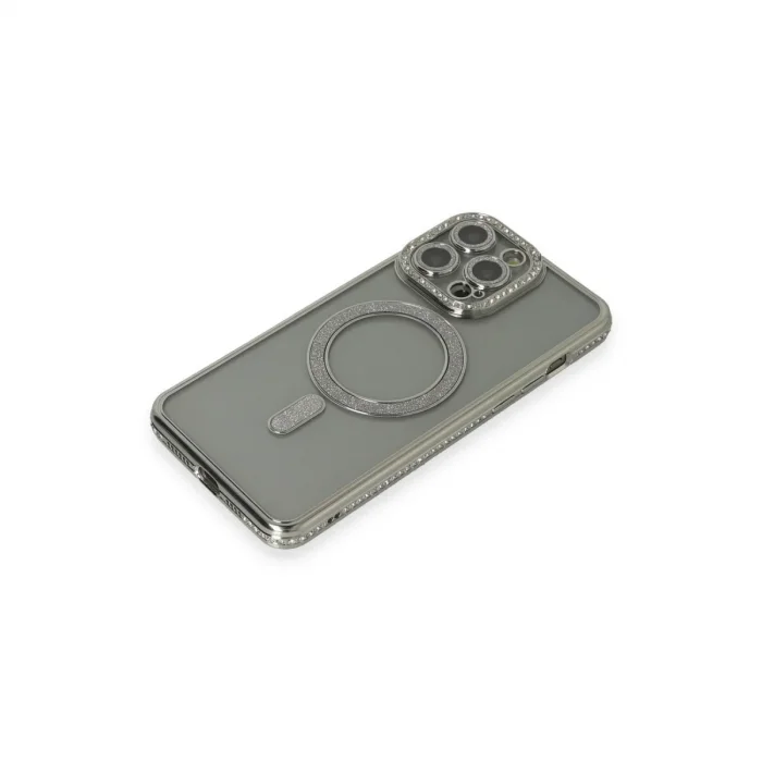 Apple İphone 15 Pro Kılıf Joke Simli Magneticsafe Kılıf - Gri