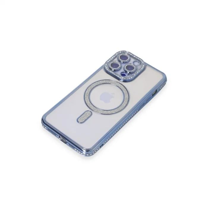 Apple İphone 15 Pro Kılıf Joke Simli Magneticsafe Kılıf - Mavi