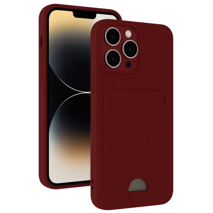 Apple İphone 15 Pro Kılıf Kelvin Kartvizitli Silikon - Bordo