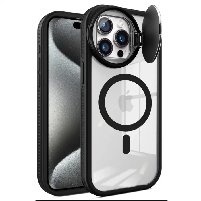 Apple İphone 15 Pro Kılıf Teleskop Lens Magsafe Silikon Kapak - Siyah