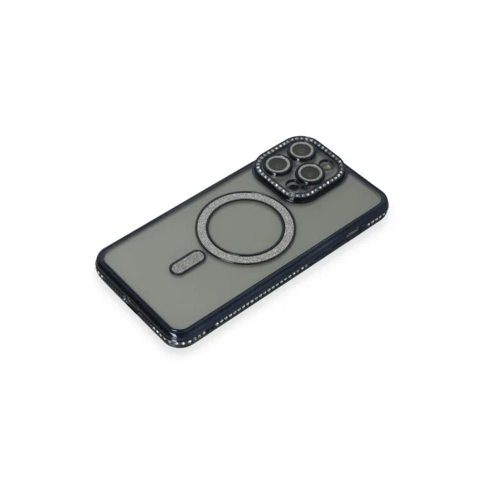 Apple İphone 15 Pro Max Kılıf Joke Simli Magneticsafe Kılıf - Lacivert