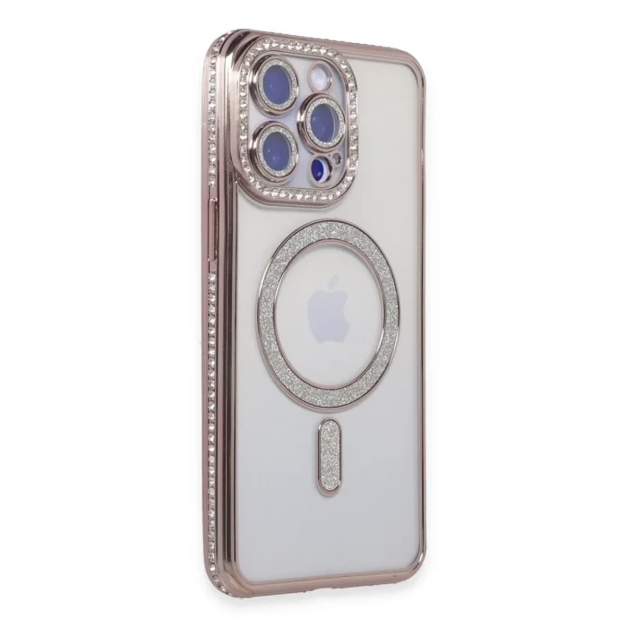 Apple İphone 15 Pro Max Kılıf Joke Simli Magneticsafe Kılıf - Pembe