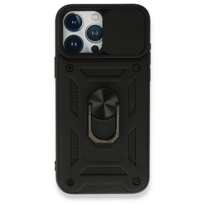 Apple İphone 15 Pro Max Kılıf Pars Lens Yüzüklü Silikon - Siyah