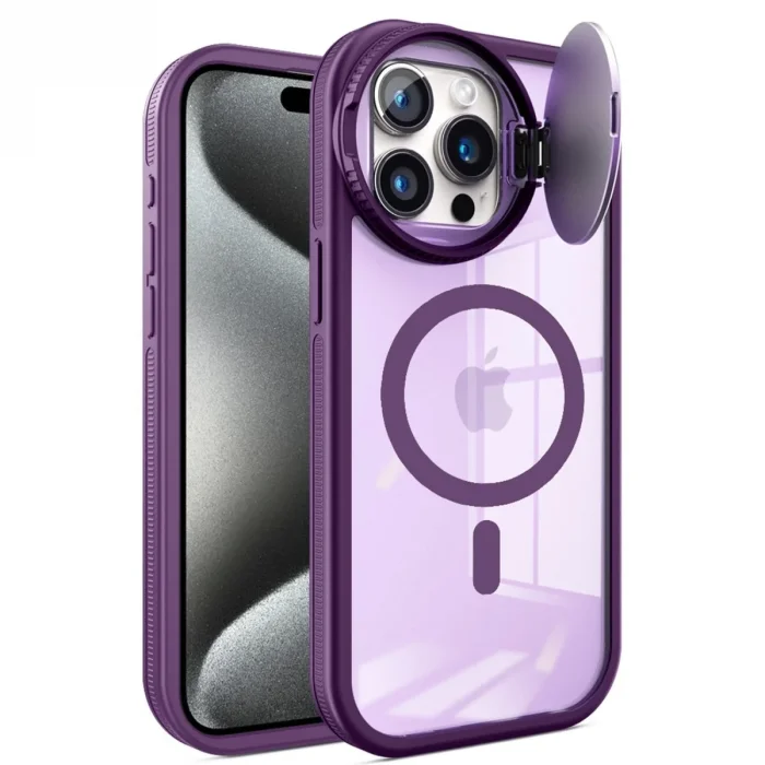 Apple İphone 15 Pro Max Kılıf Teleskop Lens Magsafe Silikon Kapak - Derin Mor