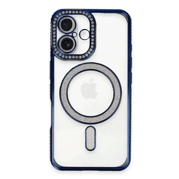Apple İphone 16 Kılıf Joke Simli Magneticsafe Kılıf - Lacivert