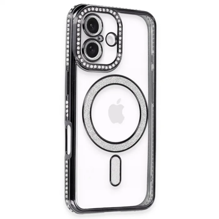 Apple İphone 16 Kılıf Joke Simli Magneticsafe Kılıf - Siyah