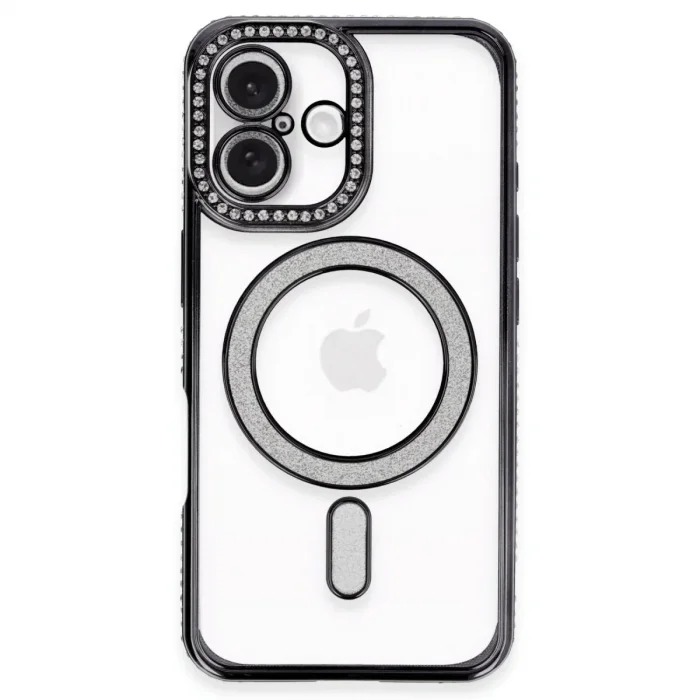 Apple İphone 16 Kılıf Joke Simli Magneticsafe Kılıf - Siyah