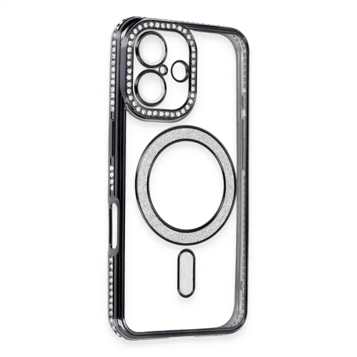Apple İphone 16 Kılıf Joke Simli Magneticsafe Kılıf - Siyah