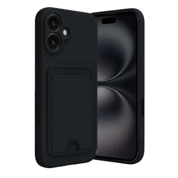 Apple İphone 16 Kılıf Kelvin Kartvizitli Silikon - Siyah