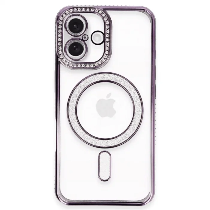 Apple İphone 16 Plus Kılıf Joke Simli Magneticsafe Kılıf - Derin Mor