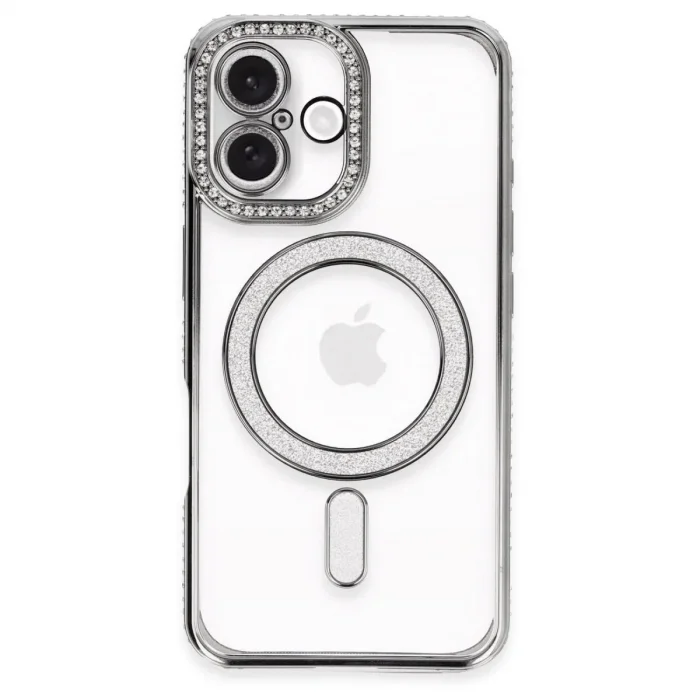Apple İphone 16 Plus Kılıf Joke Simli Magneticsafe Kılıf - Gri
