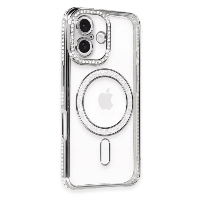 Apple İphone 16 Plus Kılıf Joke Simli Magneticsafe Kılıf - Gri