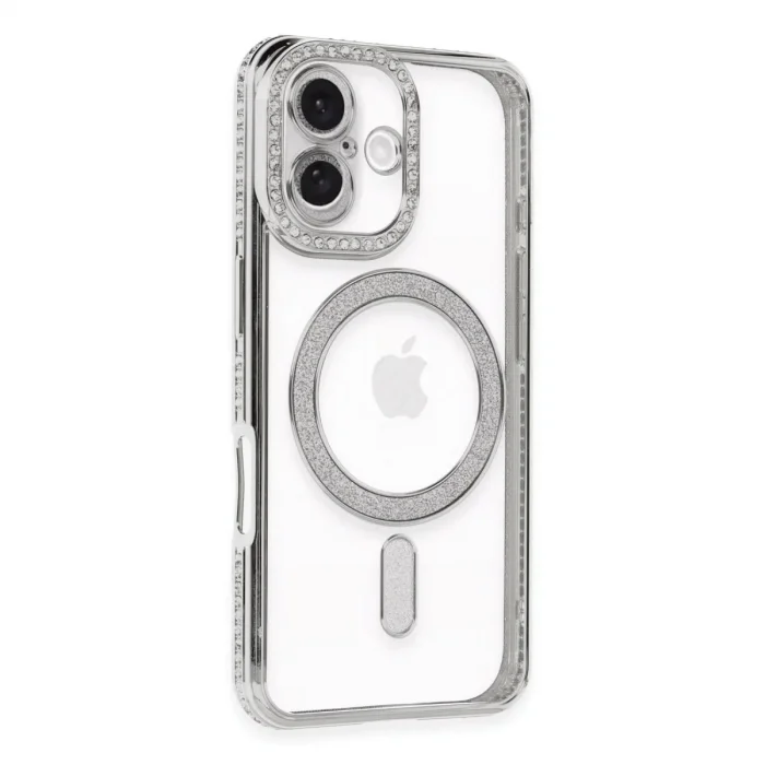 Apple İphone 16 Plus Kılıf Joke Simli Magneticsafe Kılıf - Gümüş