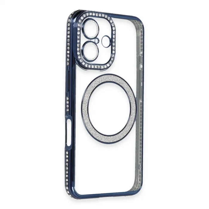 Apple İphone 16 Plus Kılıf Joke Simli Magneticsafe Kılıf - Lacivert