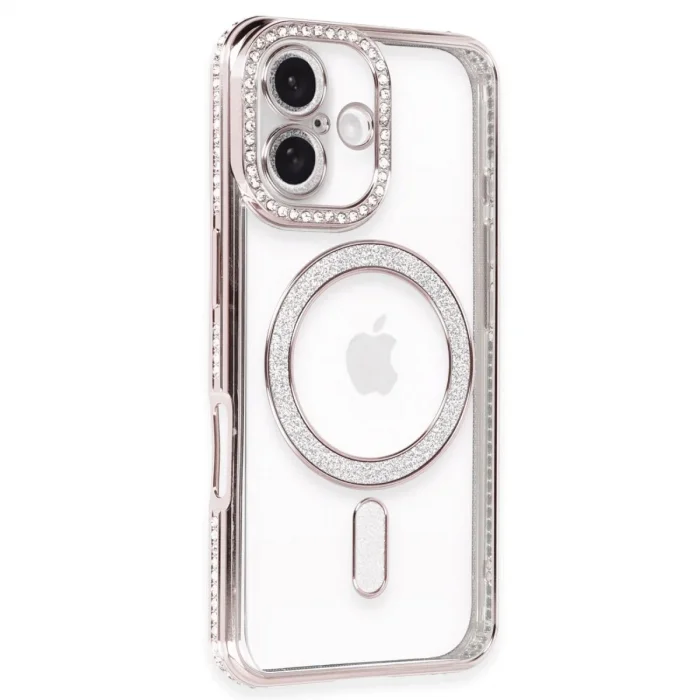 Apple İphone 16 Plus Kılıf Joke Simli Magneticsafe Kılıf - Pembe