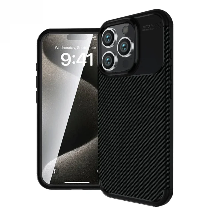 Apple İphone 16 Pro Kılıf Auto Focus Karbon Kapak - Siyah